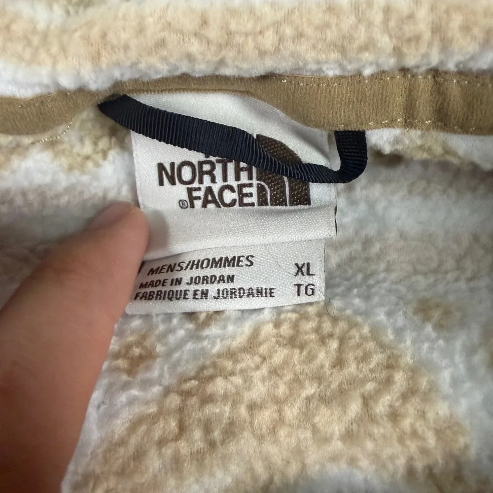 The North Face Mens XL Tan White Geometric Mountain Fleece Snap Hoodie Pullover